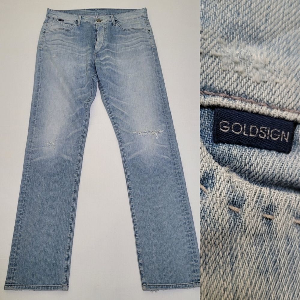 NEW 27 GOLDSIGN LOOSE FIT BUTTON FLY LIGHT STRAIGHT LEG JEANS 28 NWOT